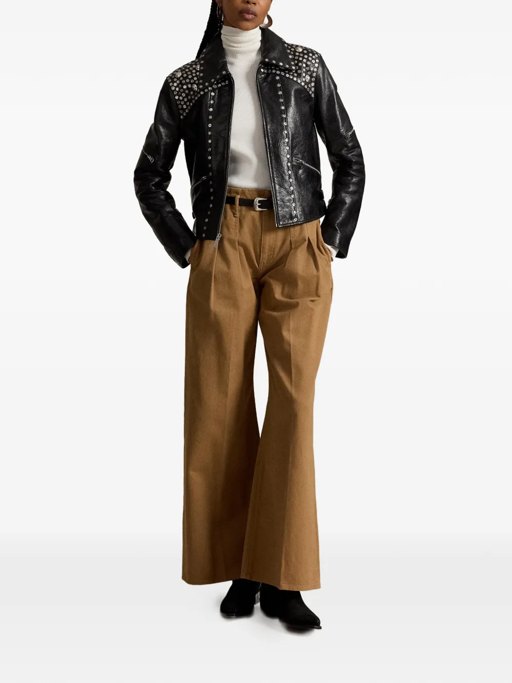 Polo Ralph Lauren Leren jack verfraaid met studs Zwart