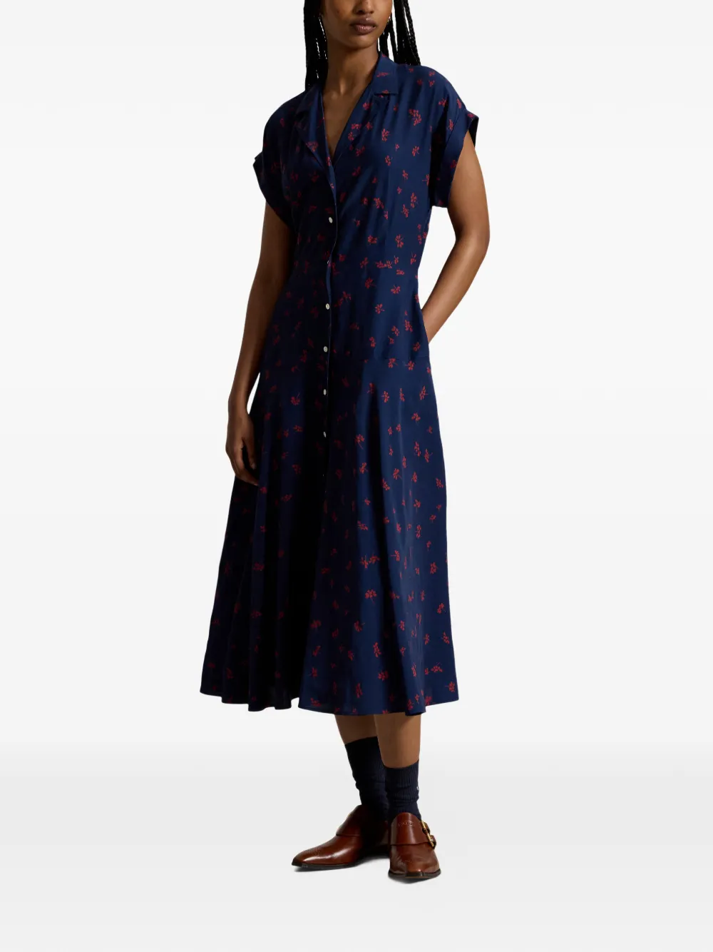 Polo Ralph Lauren Dakota midi-jurk met korte mouwen Blauw