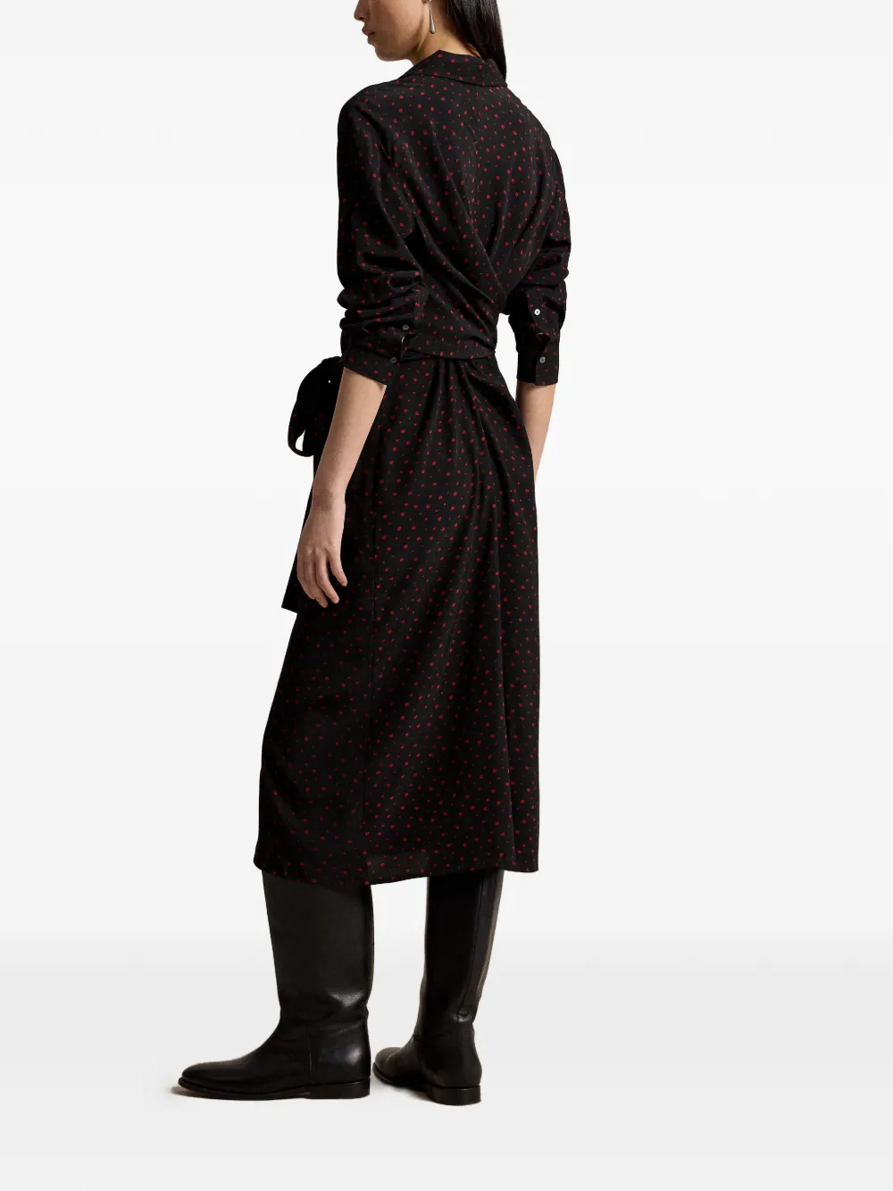 Polo Ralph Lauren Midi-blousejurk met stippen en ceintuur Zwart
