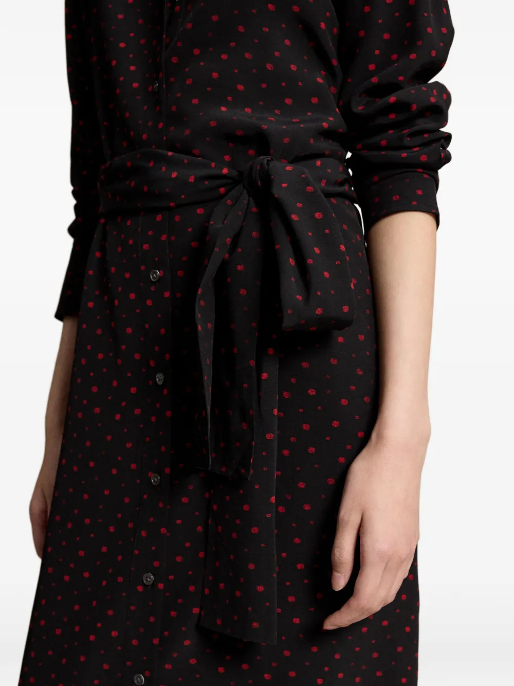 Polo Ralph Lauren Midi-blousejurk met stippen en ceintuur Zwart