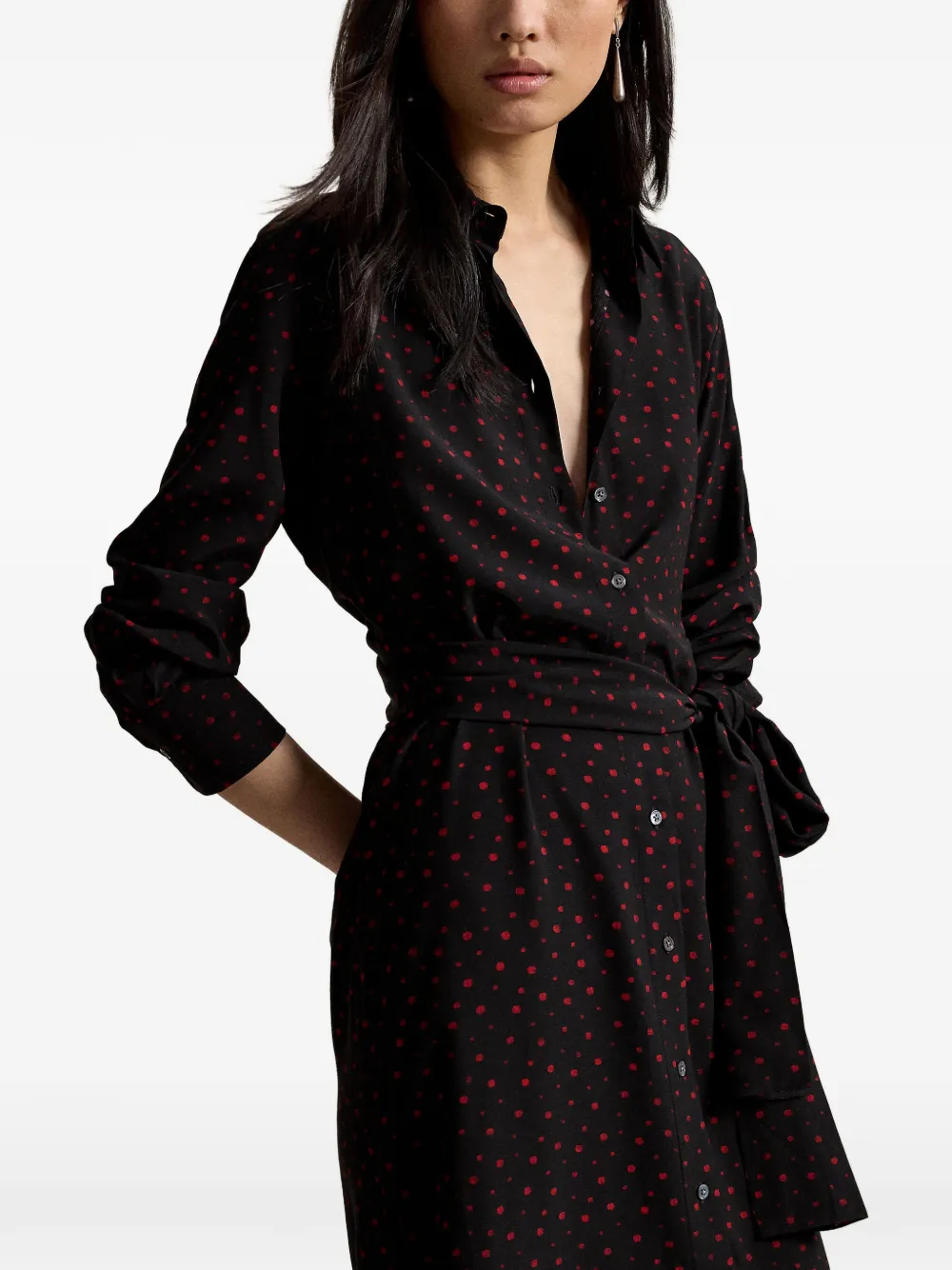 Polo Ralph Lauren Midi-blousejurk met stippen en ceintuur Zwart