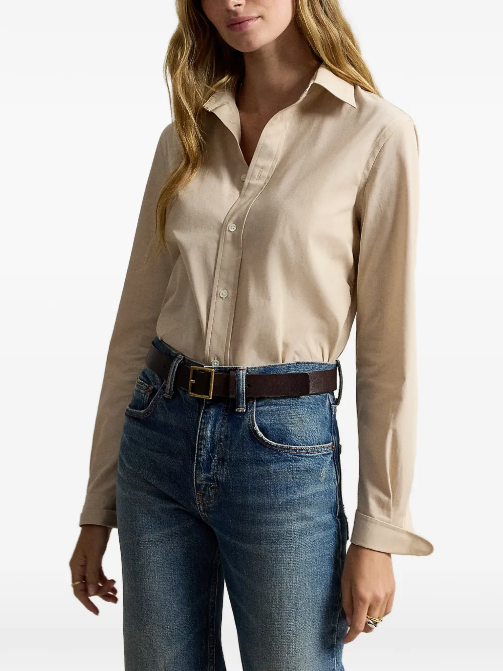 Polo Ralph Lauren Stretch slim-fit katoenen blouse Beige