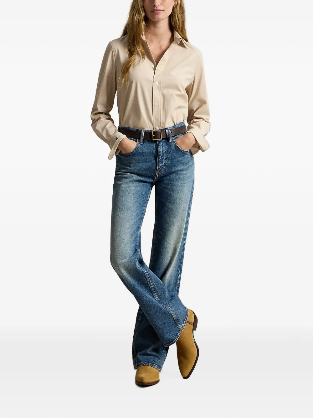 Polo Ralph Lauren Stretch slim-fit katoenen blouse Beige