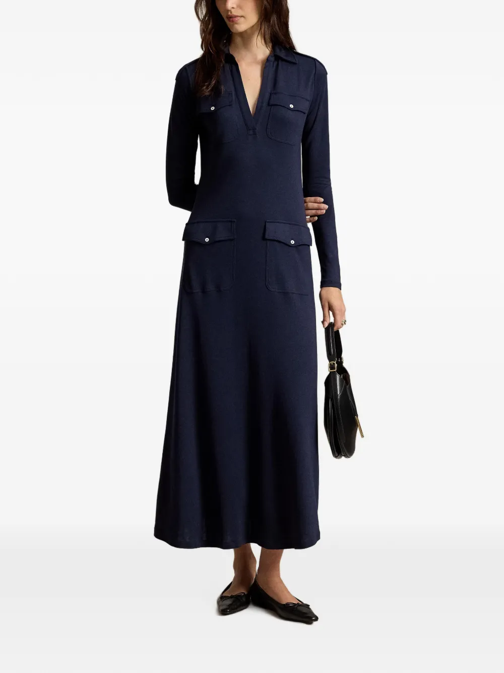 Polo Ralph Lauren Carmen maxi-jurk met zak Blauw
