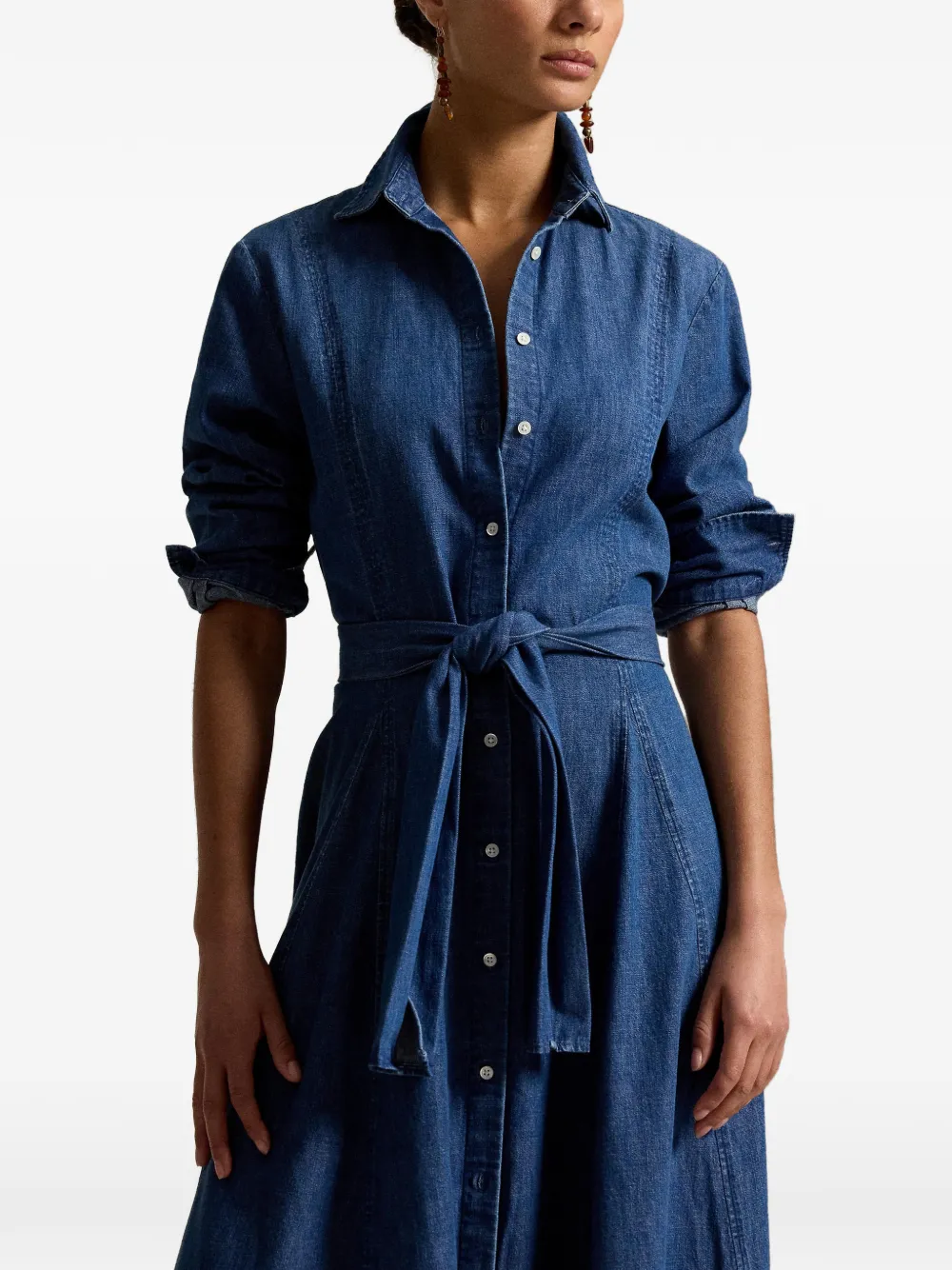 Polo Ralph Lauren Button-down midi-jurk met ceintuur Blauw