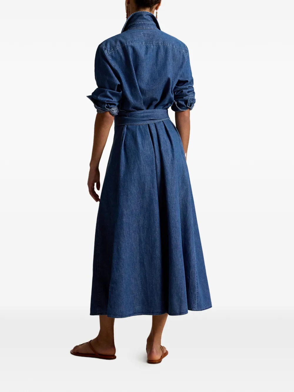 Polo Ralph Lauren Button-down midi-jurk met ceintuur Blauw