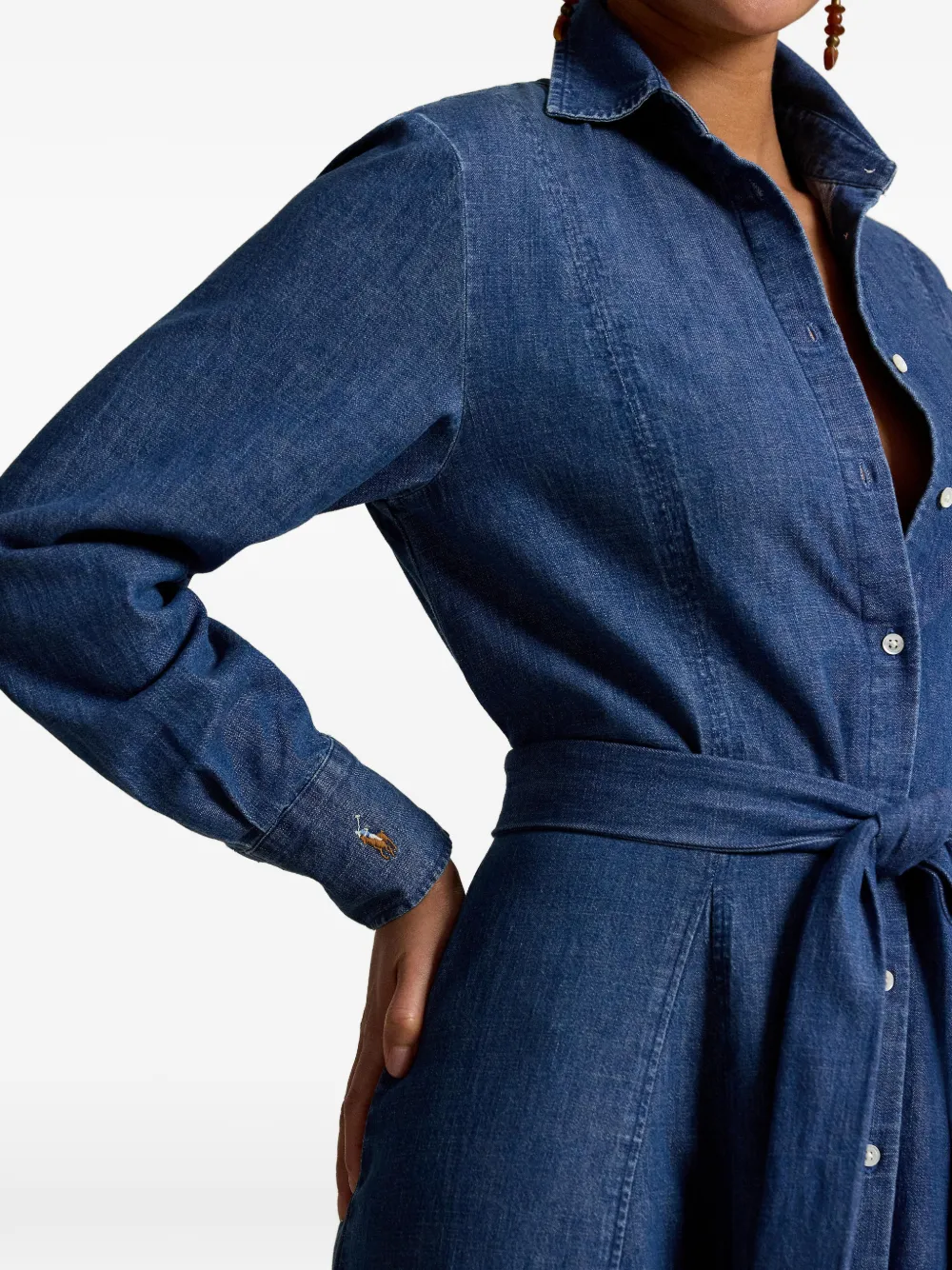 Polo Ralph Lauren Button-down midi-jurk met ceintuur Blauw