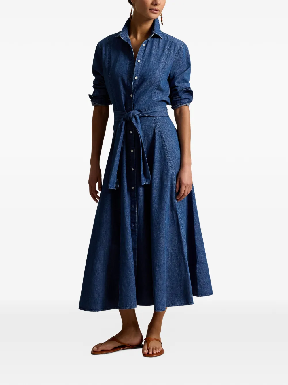 Polo Ralph Lauren Button-down midi-jurk met ceintuur Blauw