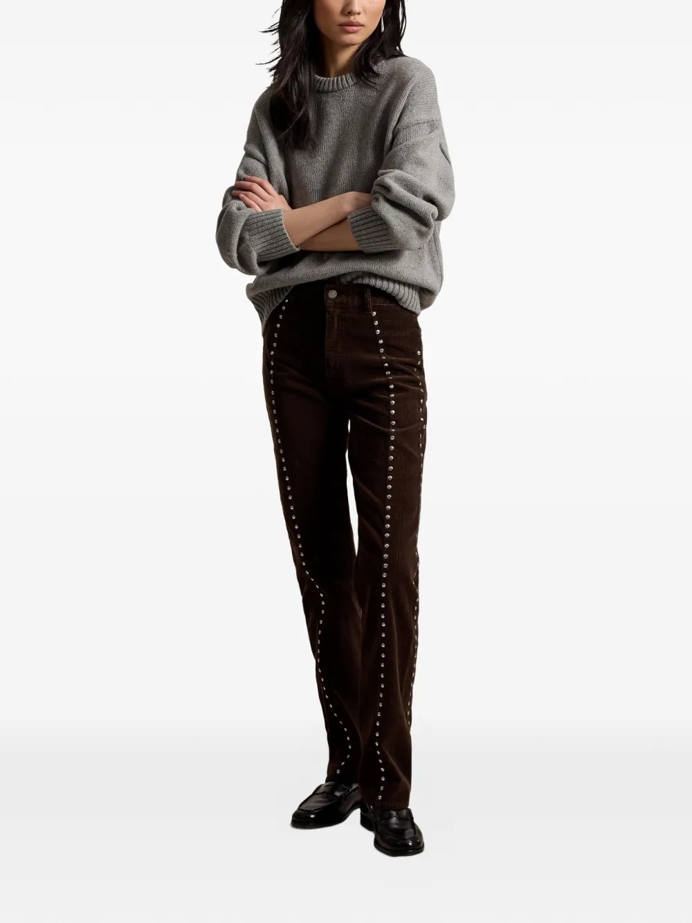 Polo Ralph Lauren Ribfluwelen straight broek met studs Bruin