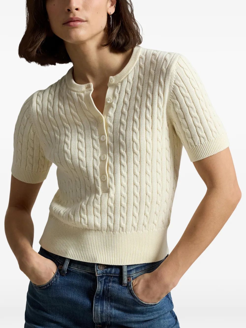 Polo Ralph Lauren Kabelgebreide Henley trui Wit