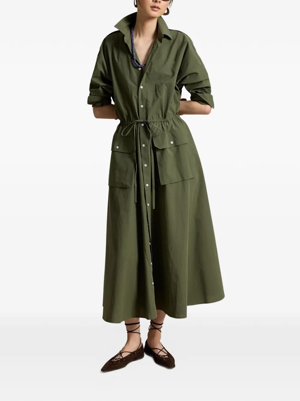 Polo Ralph Lauren Midi-jurk met trekkoord en knopen Groen