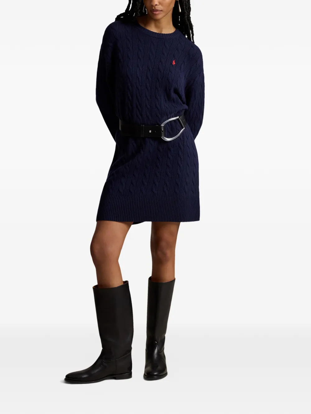Polo Ralph Lauren Kabelgebreide mini-jurk met geborduurd logo Blauw