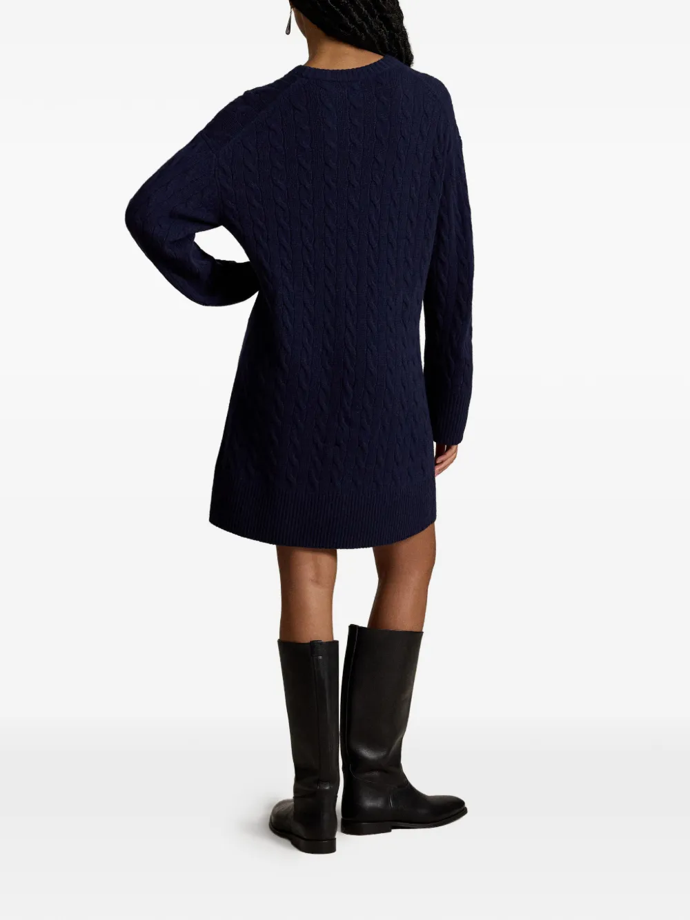 Polo Ralph Lauren Kabelgebreide mini-jurk met geborduurd logo Blauw