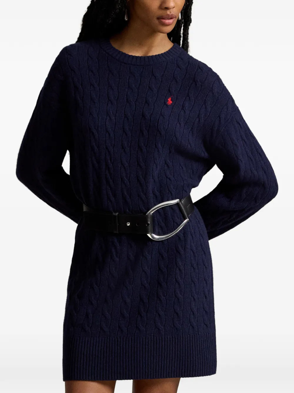 Polo Ralph Lauren Kabelgebreide mini-jurk met geborduurd logo Blauw