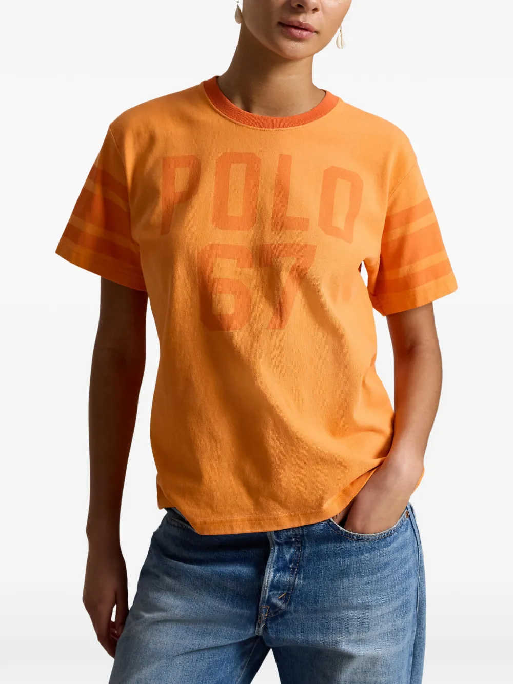 Polo Ralph Lauren T-shirt met gestreepte mouwen en grafische print Oranje