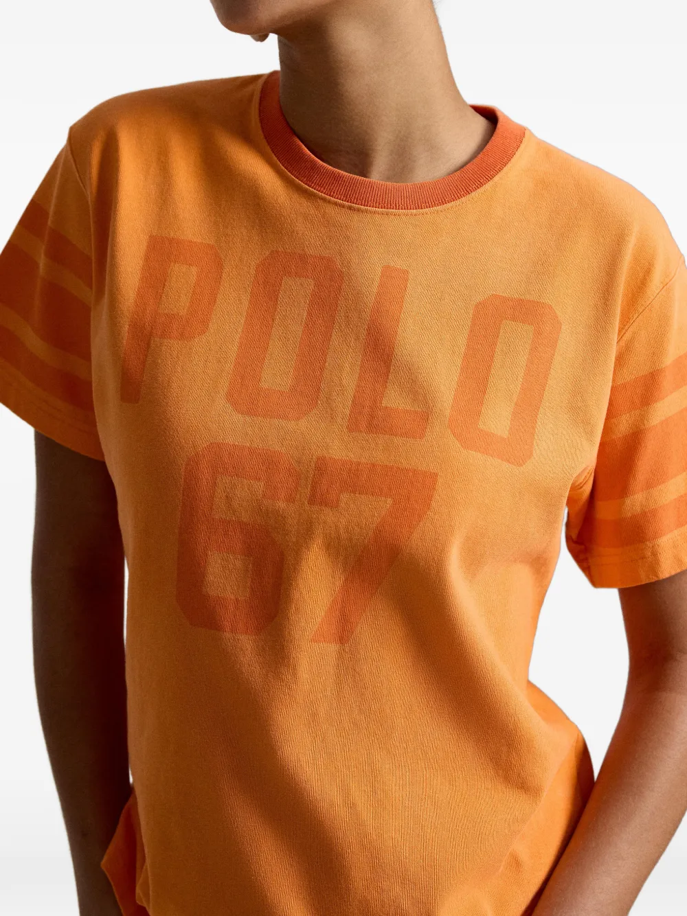 Polo Ralph Lauren T-shirt met gestreepte mouwen en grafische print Oranje