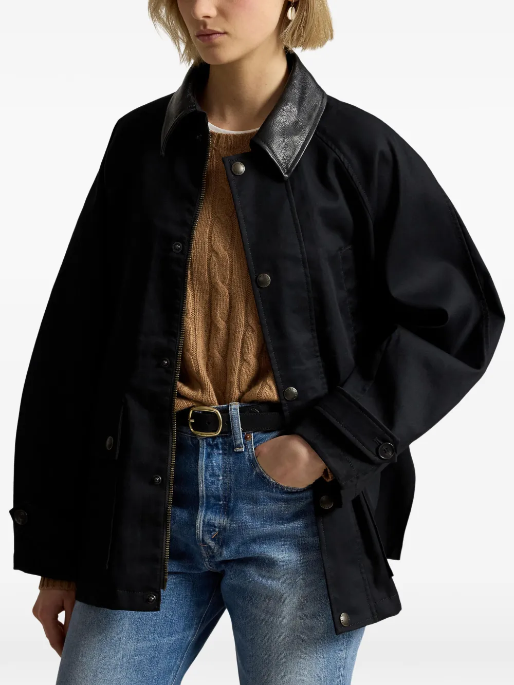 Polo Ralph Lauren Cargo jack met leren kraag Zwart