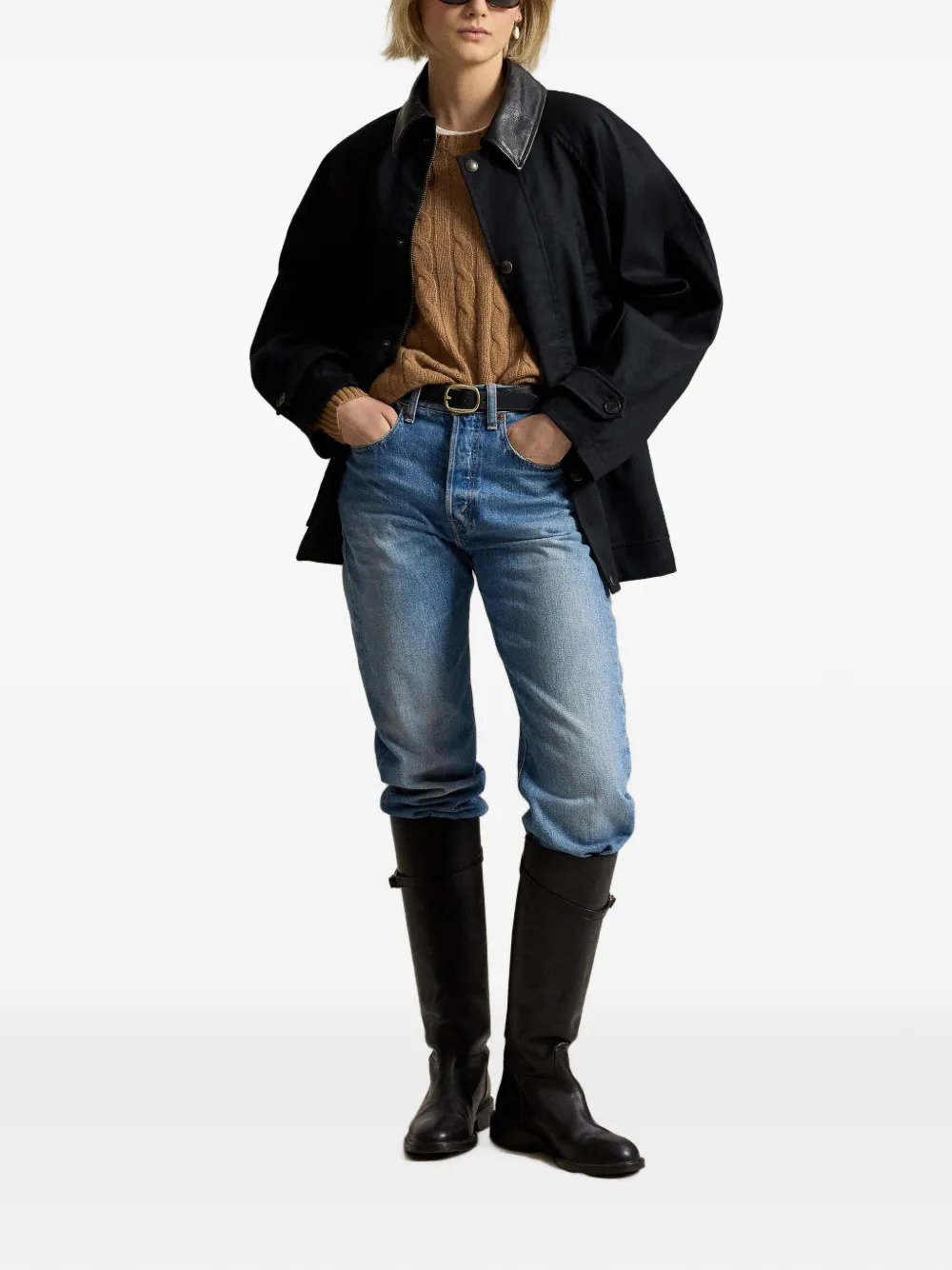 Polo Ralph Lauren Cargo jack met leren kraag Zwart
