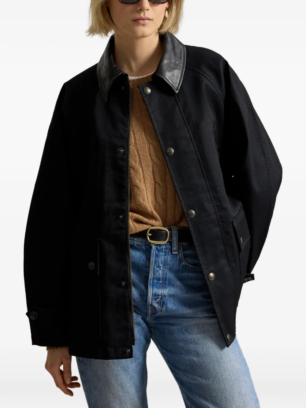 Polo Ralph Lauren Cargo jack met leren kraag Zwart