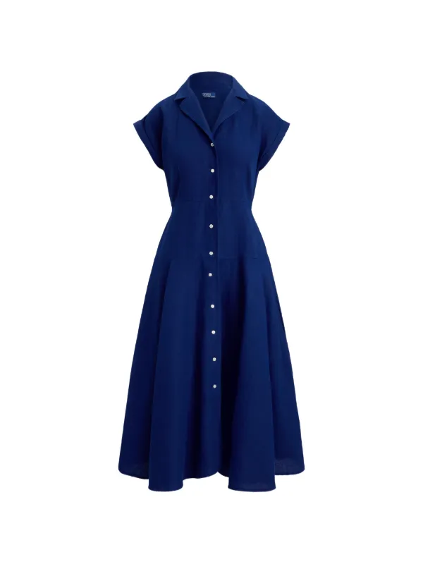 Polo Ralph Lauren A-line Linen Shirt Midi Dress in Blue