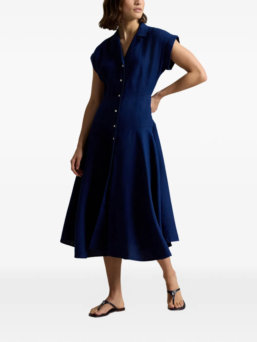Polo Ralph Lauren Linnen A-lijn midi-blousejurk Blauw