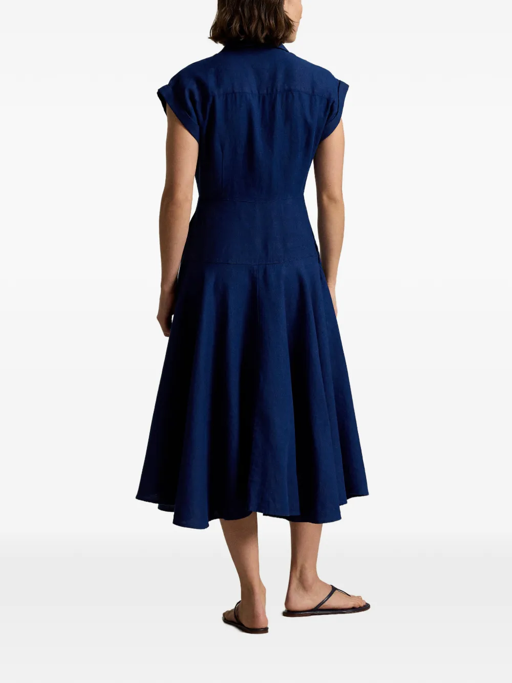 Polo Ralph Lauren Linnen A-lijn midi-blousejurk Blauw