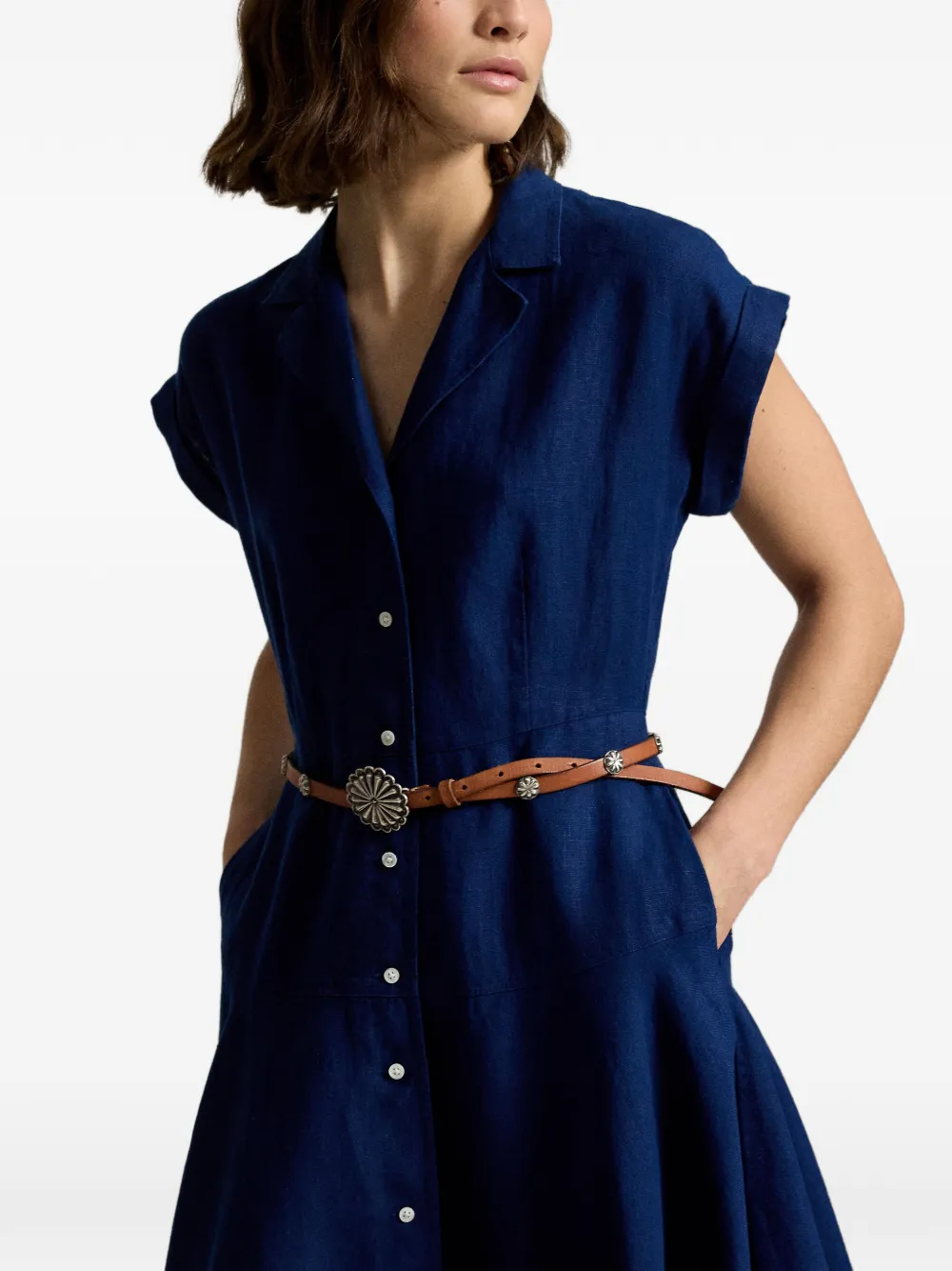 Polo Ralph Lauren Linnen A-lijn midi-blousejurk Blauw