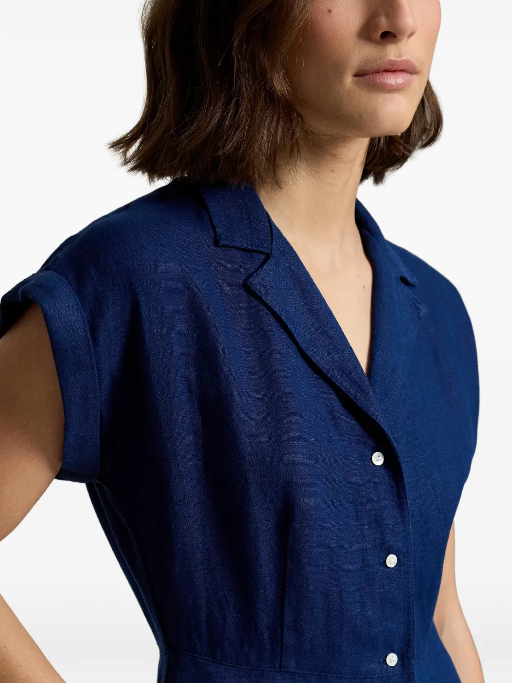 Polo Ralph Lauren Linnen A-lijn midi-blousejurk Blauw