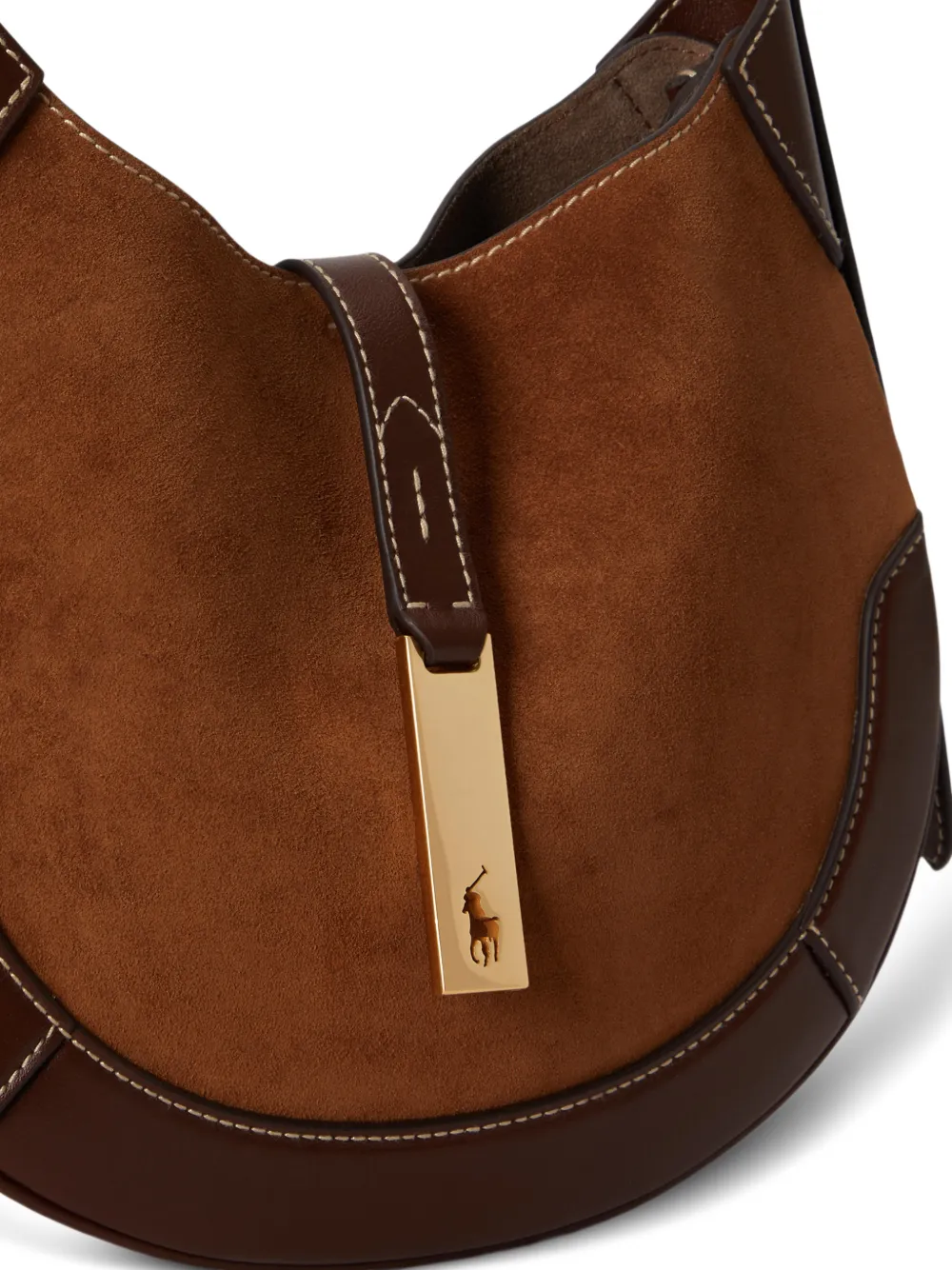 Polo Ralph Lauren Polo ID leren en suède schoudertas Bruin