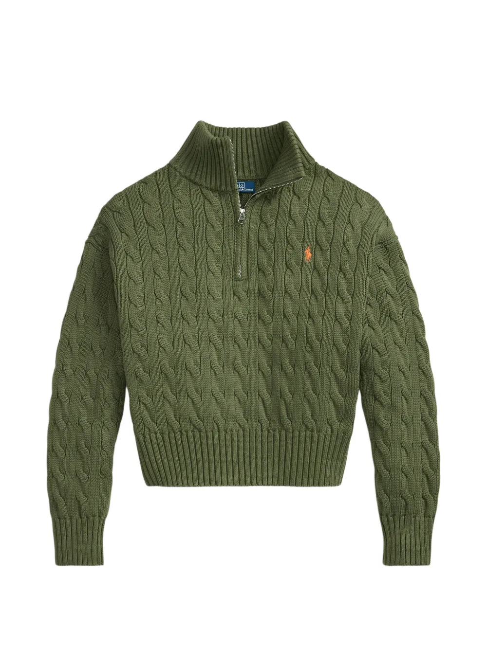 Polo Ralph Lauren Zopfmuster-Pullover mit Viertelreißverschluss - Grün