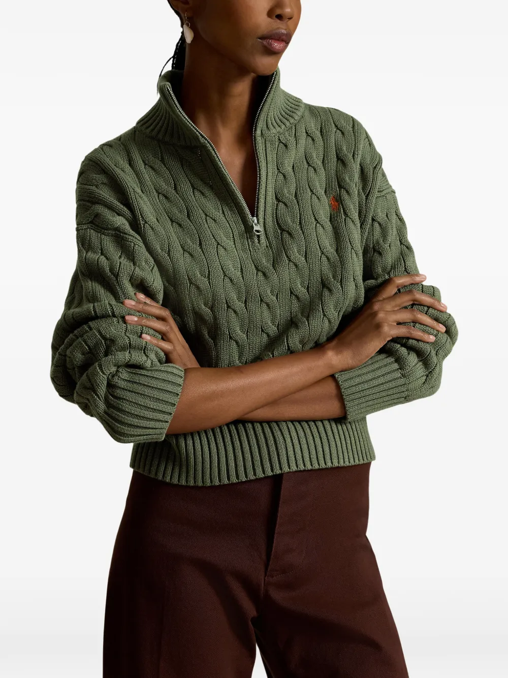Polo Ralph Lauren Kabelgebreide trui met kwart rits Groen