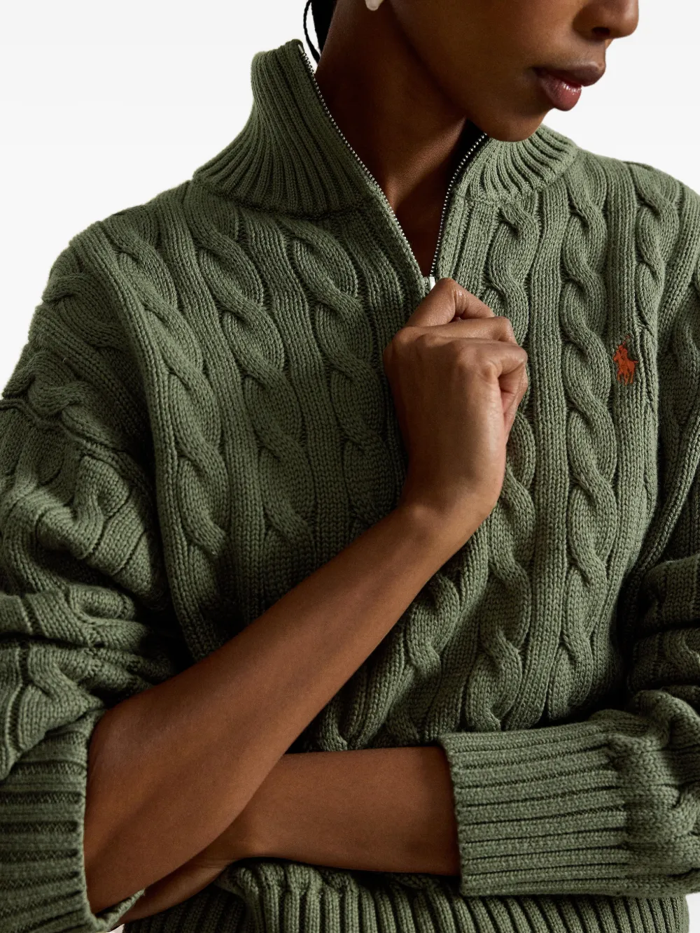 Polo Ralph Lauren Kabelgebreide trui met kwart rits Groen