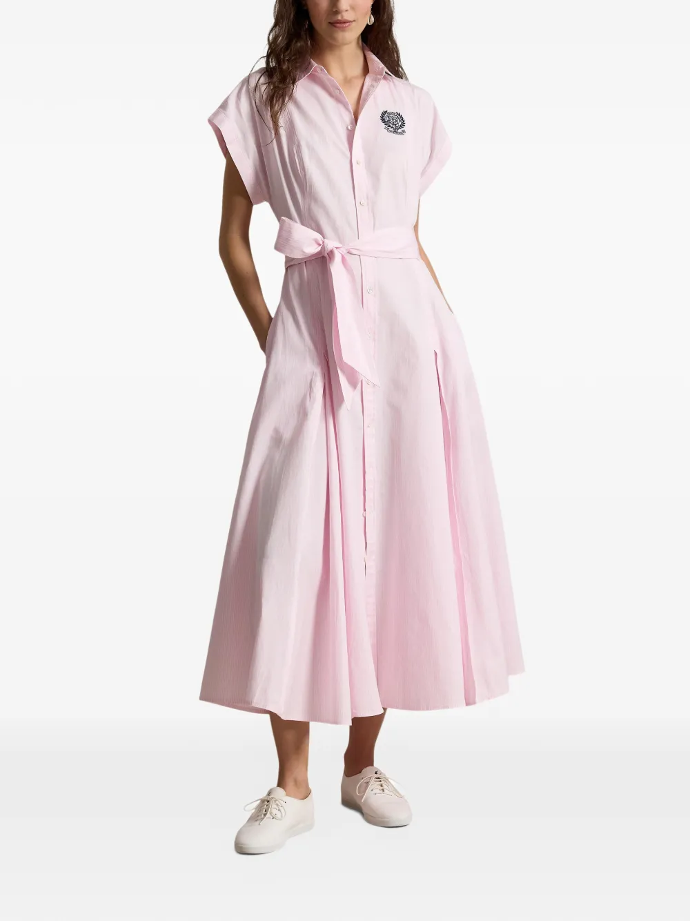 Polo Ralph Lauren Wimbledon gestreepte blousejurk met A-lijn Roze