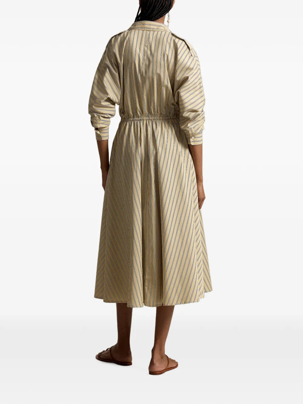 Polo Ralph Lauren Gestreepte blousejurk met trekkoordtaille Beige
