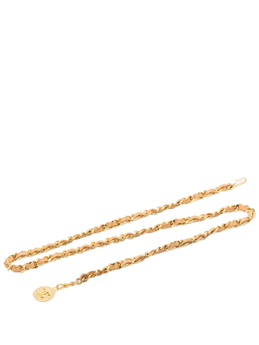 CHANEL Pre-Owned 1980-1990 Gold Plated Leather Woven Medallion Chain belt - Marrone