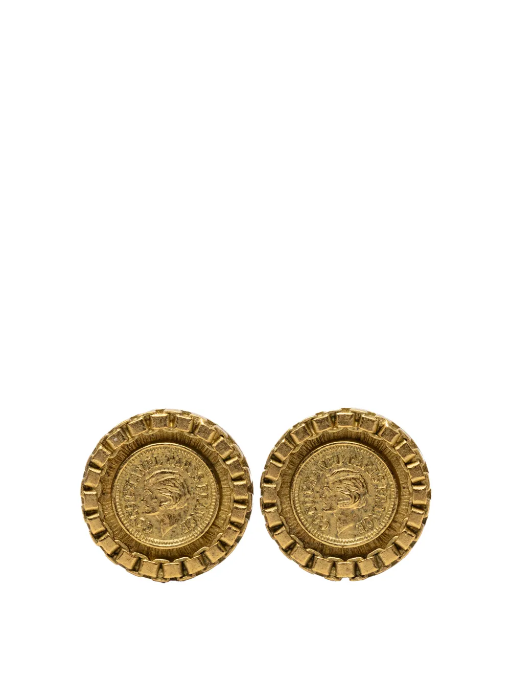 CHANEL Pre-Owned 1995 Gold Plated Coco Coin Clip On Earrings costume earrings - Oro