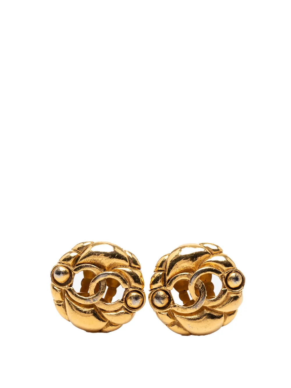 CHANEL Pre-Owned 1970-1980 Gold Plated CC Hollow Round Clip On Earrings costume earrings - Oro