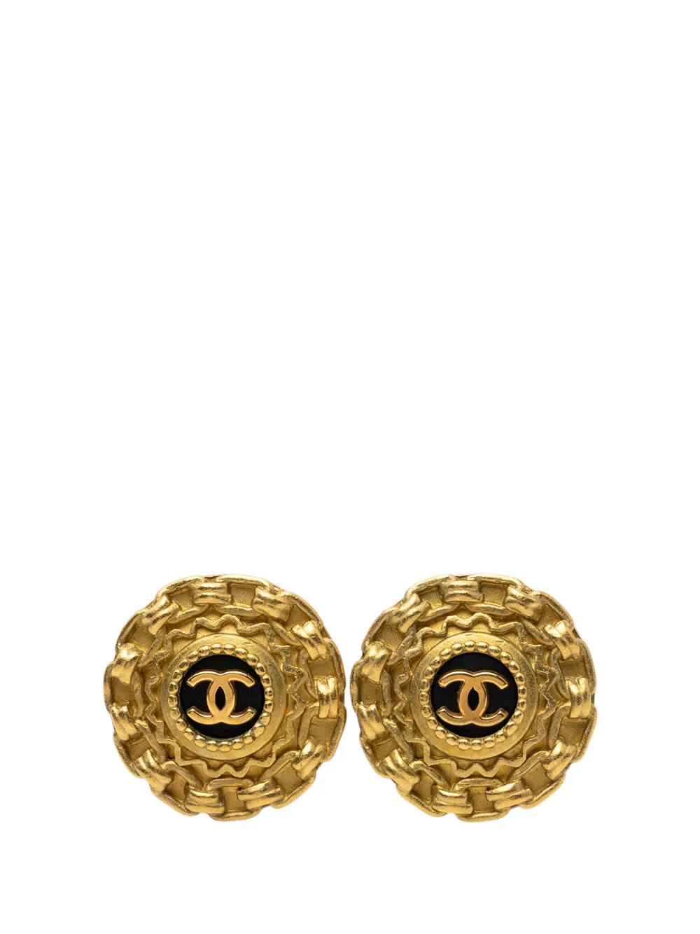CHANEL Pre-Owned 1995 CC Gold Plated Resin Chain Round Clip On Earrings costume earrings - Nero