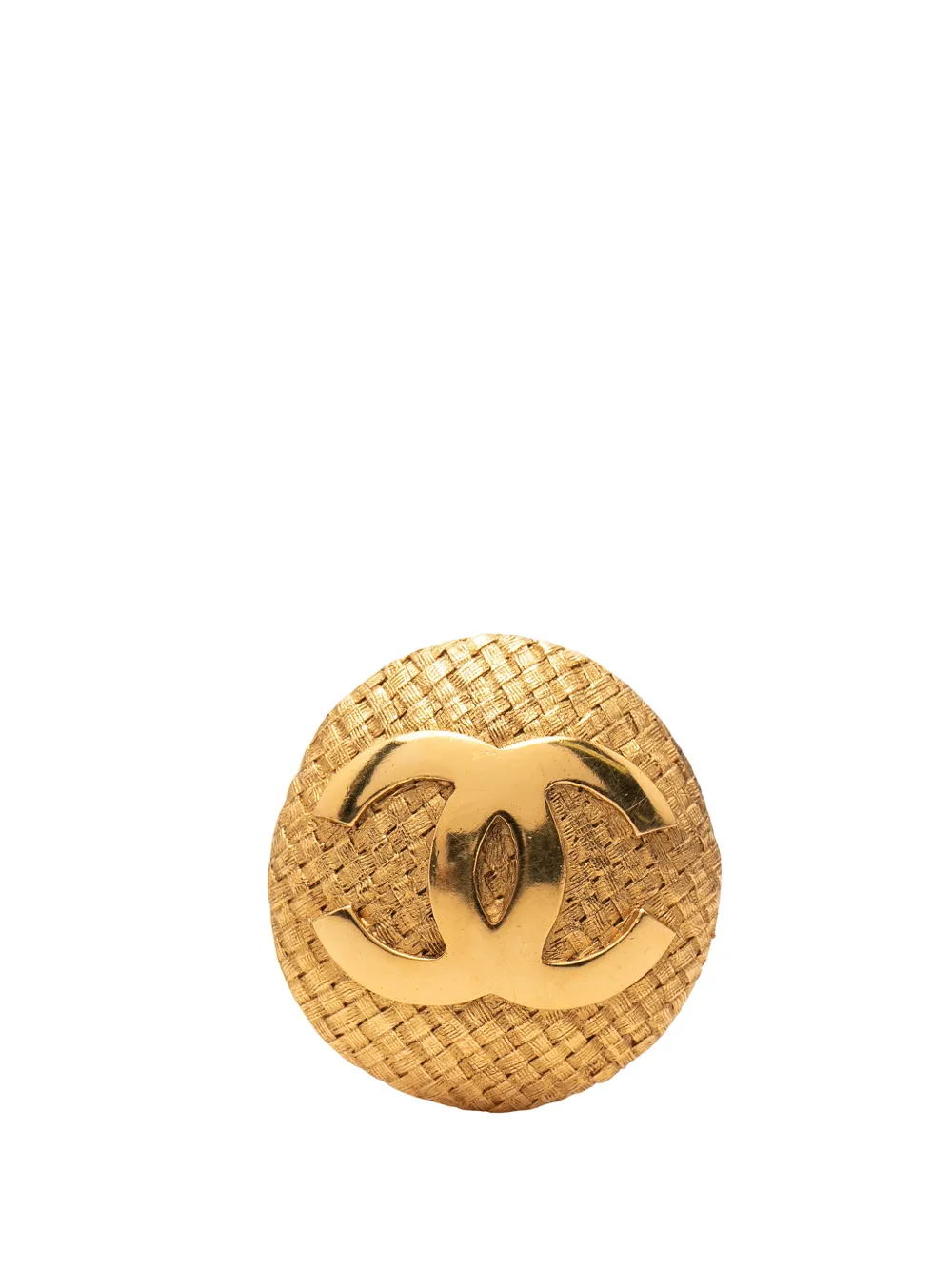 CHANEL Pre-Owned 1980-1990 CC Gold Plated Woven Round Brooch costume brooch - Oro