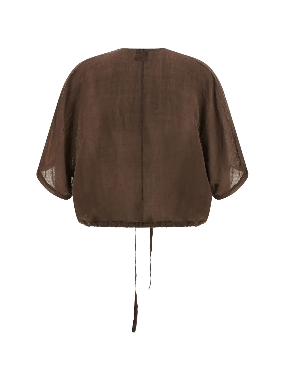  Nude V-neck Drawstring Blouse - Brown 