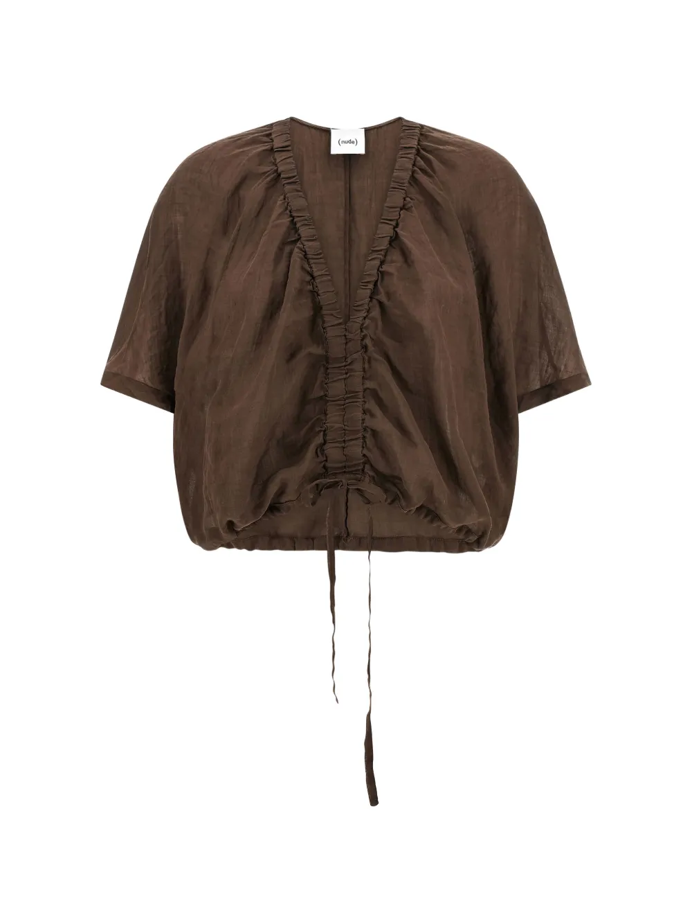 Nude V-neck drawstring blouse - Marrone