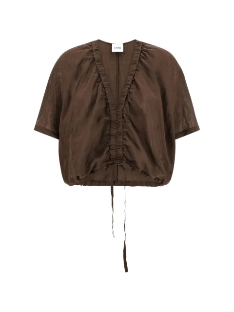 Nude V-neck drawstring blouse