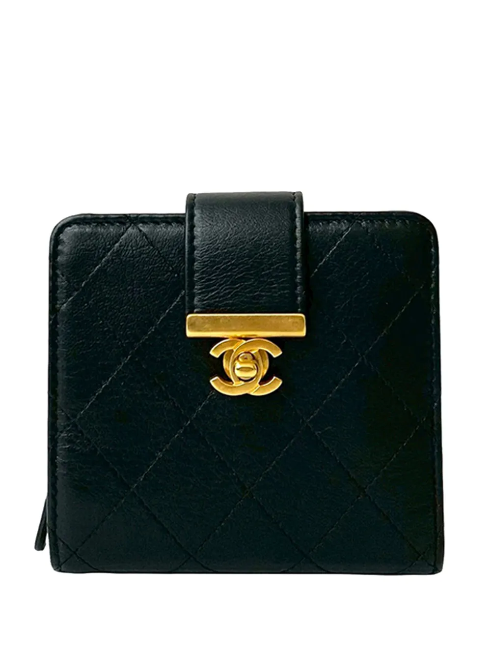 CHANEL Pre-Owned 2019 CC Quilted Lambskin Turnlock Bifold Wallet small wallets - Nero