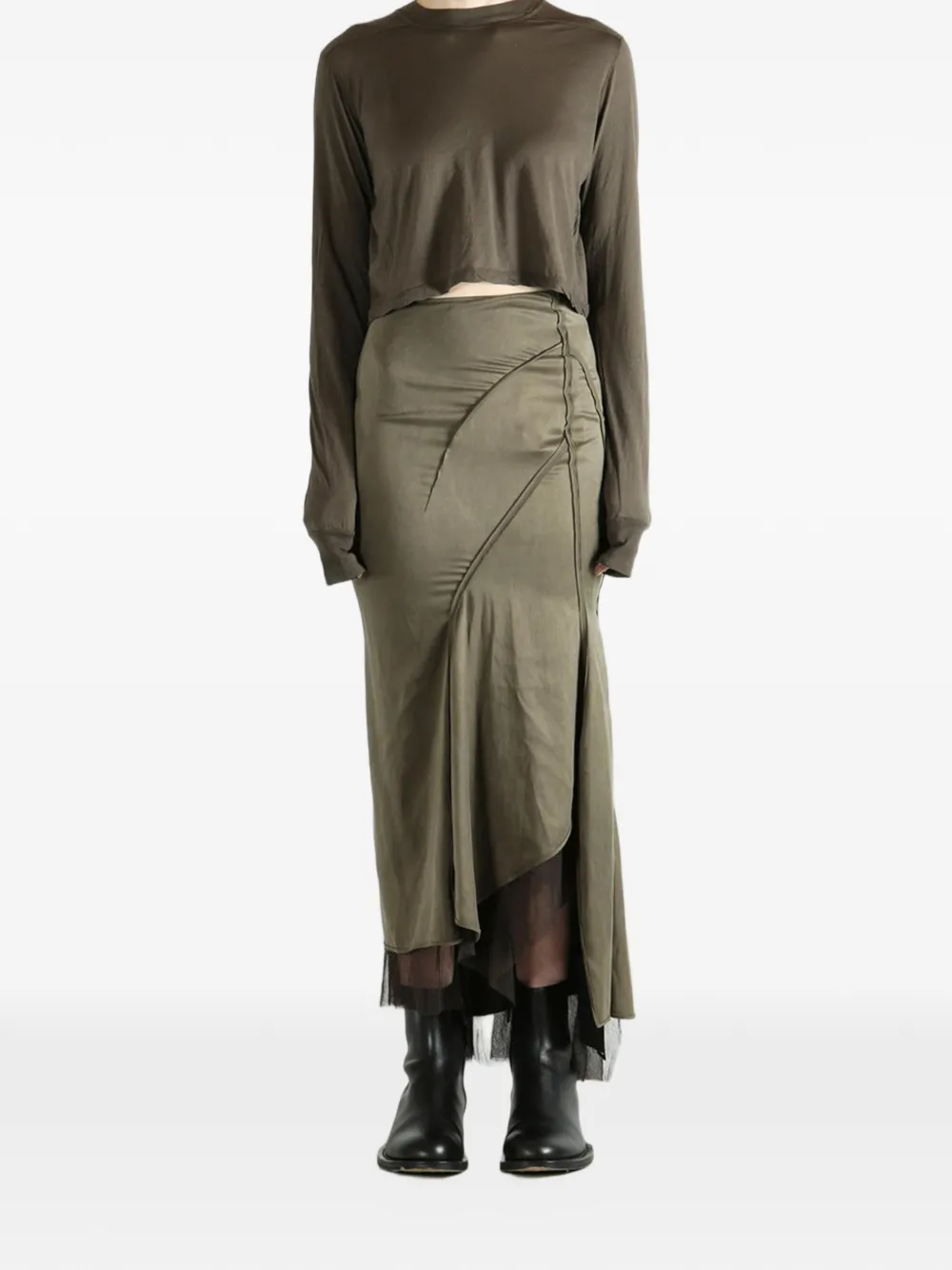  Rick Owens Drkshdw Long-sleeve Cropped Sweatshirt - Green 