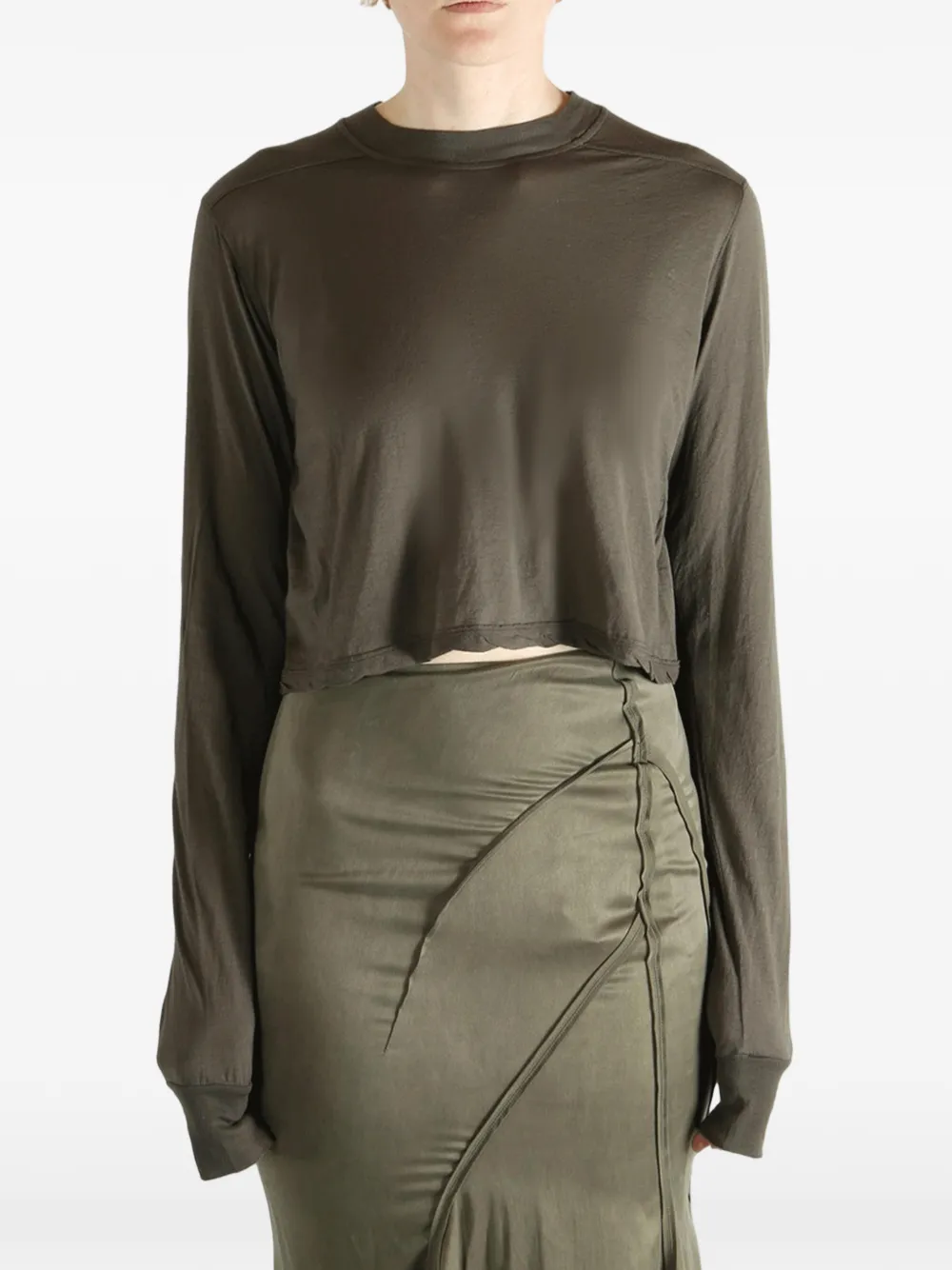  Rick Owens Drkshdw Long-sleeve Cropped Sweatshirt - Green 