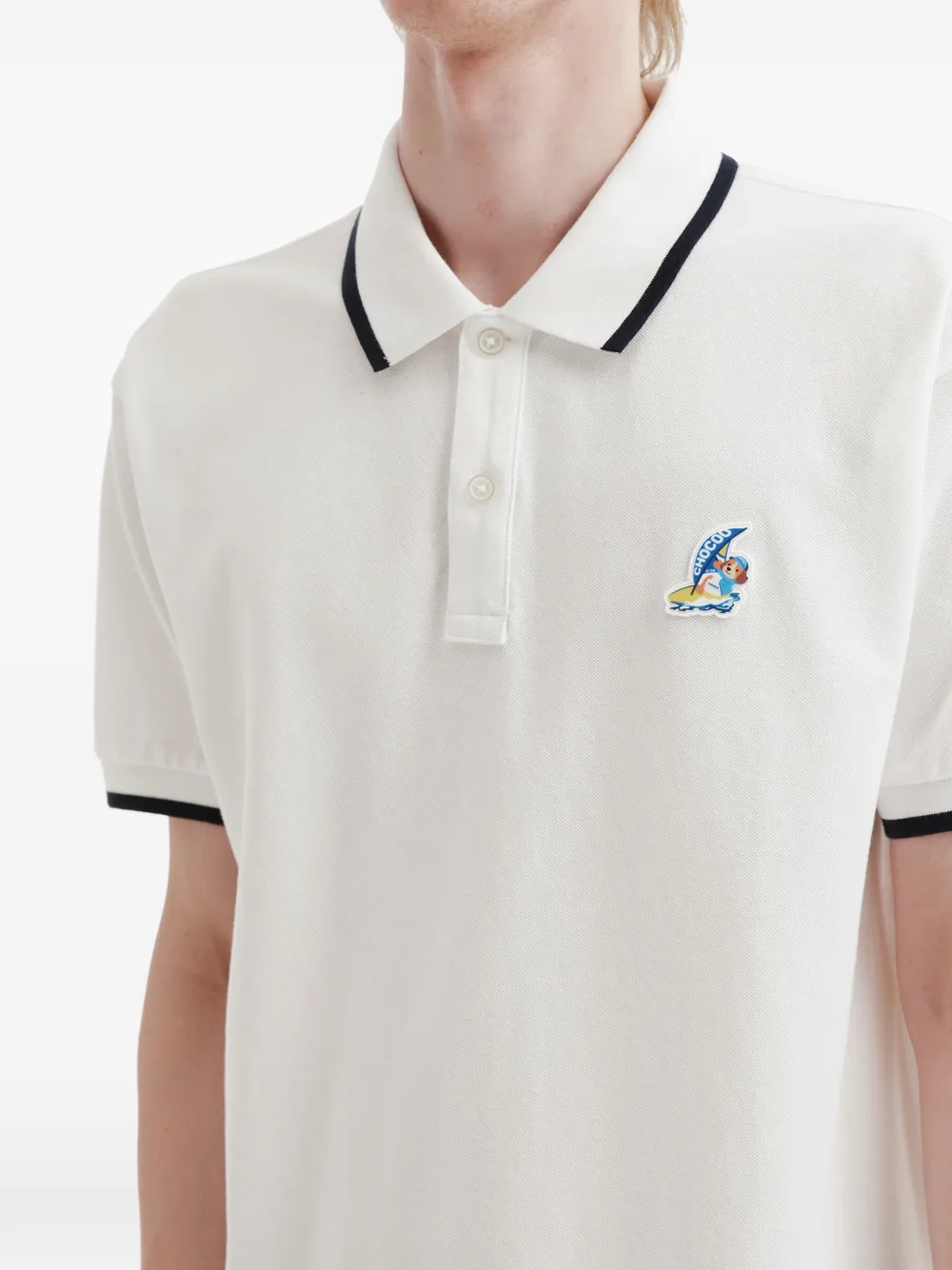 Chocoolate Trimmed Embroidered Polo Shirt - White 
