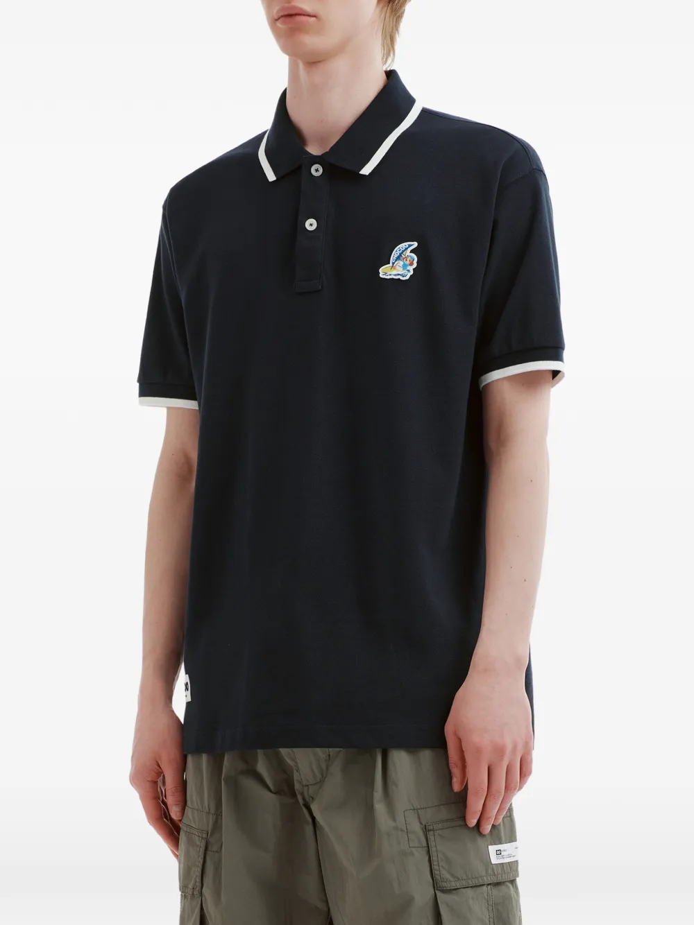  Chocoolate Trimmed-collar Polo Shirt - Blue 