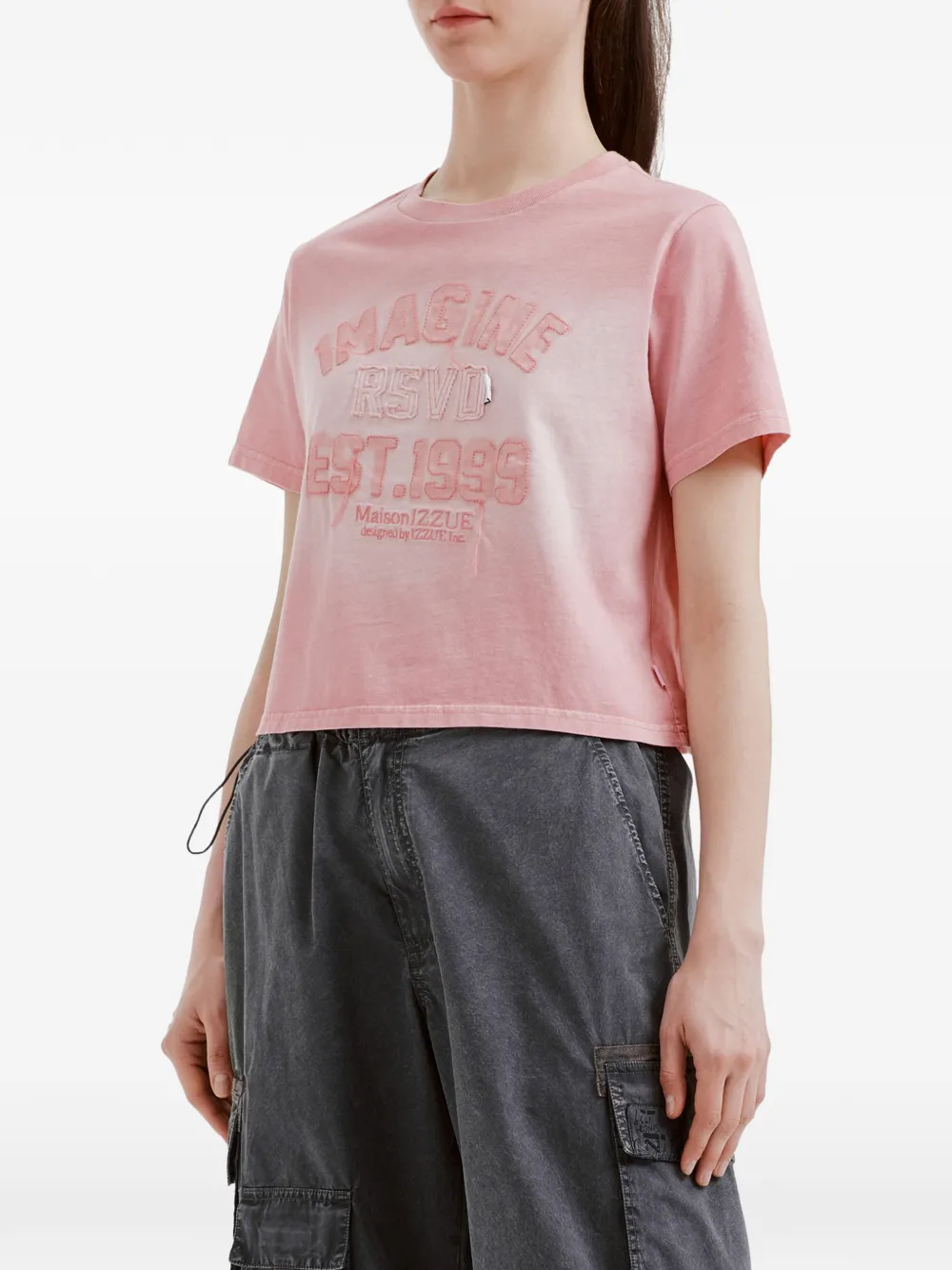  Izzue Embroidered Cropped T-shirt - Pink 