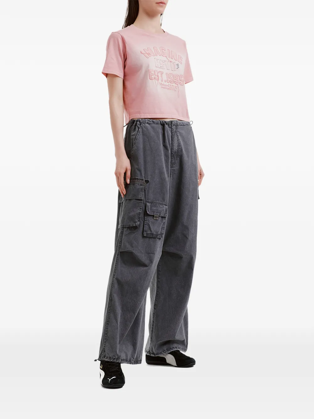  Izzue Embroidered Cropped T-shirt - Pink 
