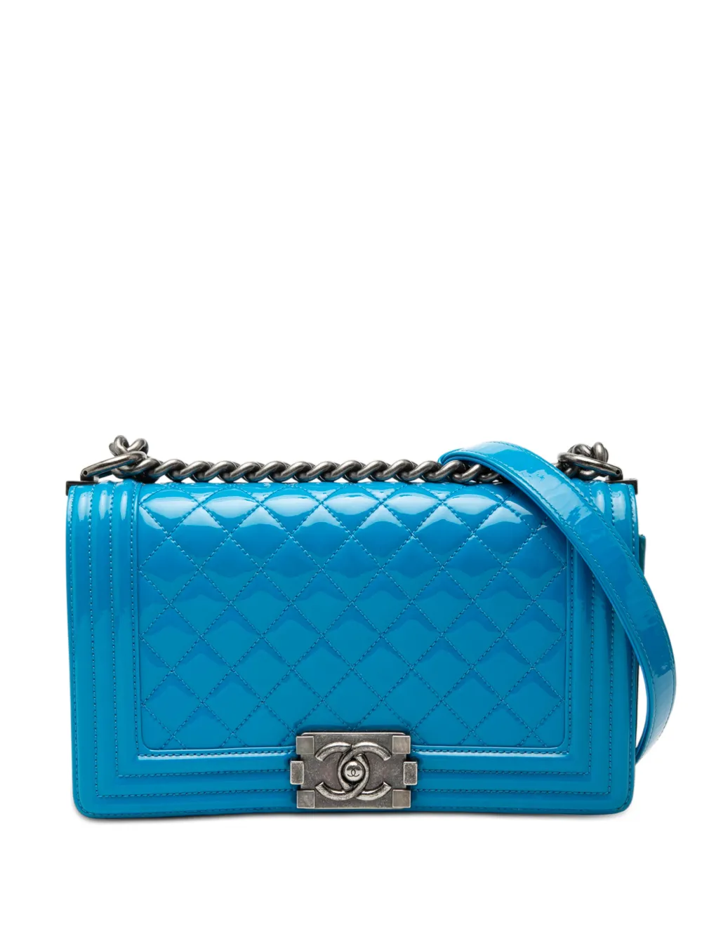 CHANEL Pre-Owned 2015-2016 Old Medium Quilted Patent Boy Flap shoulder bag - Blu
